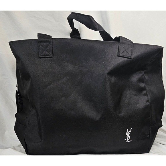 Yves Saint Laurent Beaute Black Canvas Tote Bag YSL Logo Travel Duffle Bag Large - Picture 1 of 6